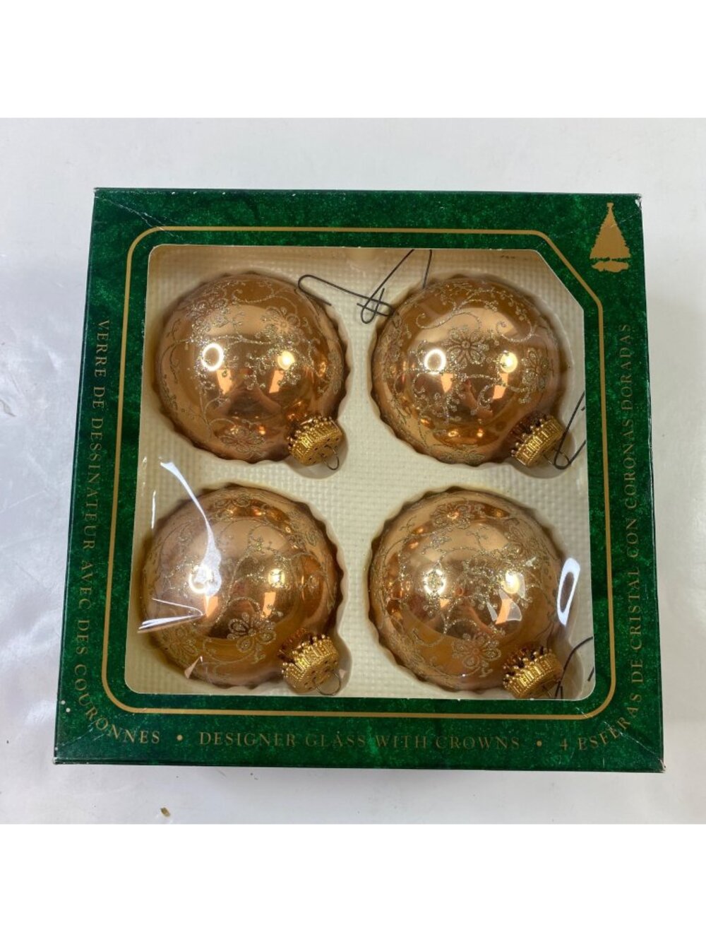Christmas By Krebs 2.5" Round Glass Ornaments Set 4 Gold Glitter